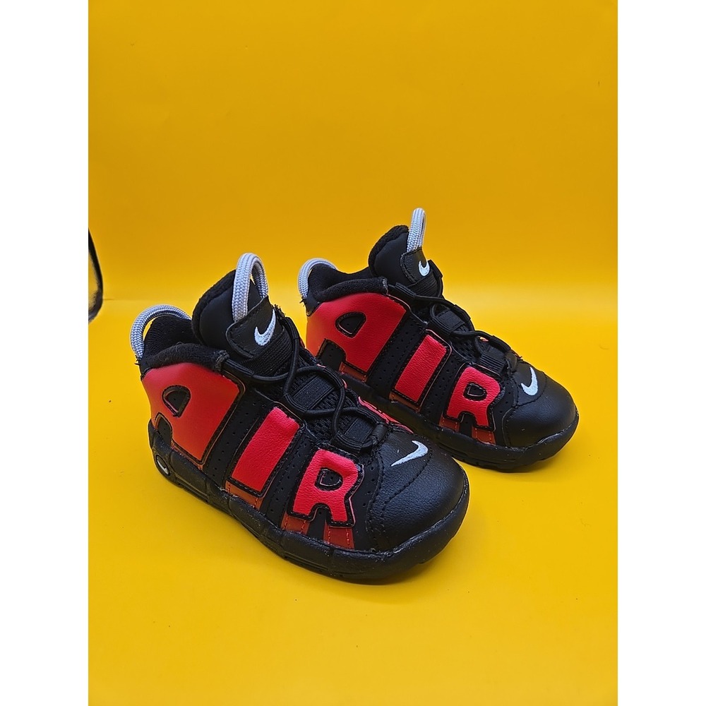 Nike Air More Uptempo PS Black University Red Kids Athletic Sneaker 8C